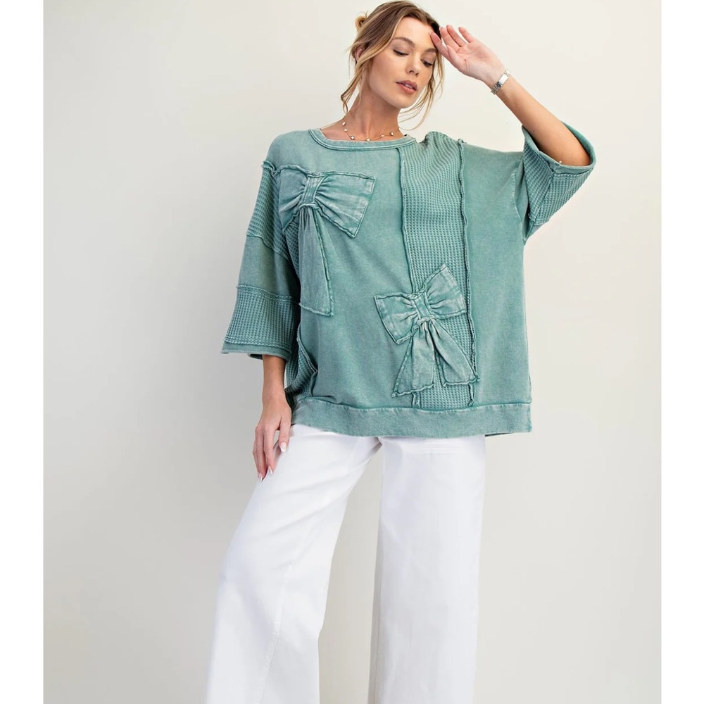 Easel Green Mineral Wash Oversized Top
